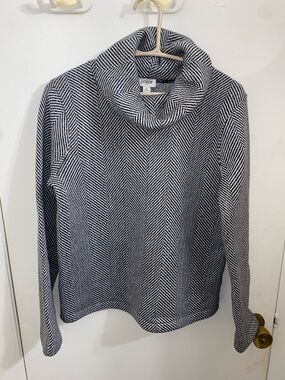 J. Crew Black and White Herringbone Cowl Sweater